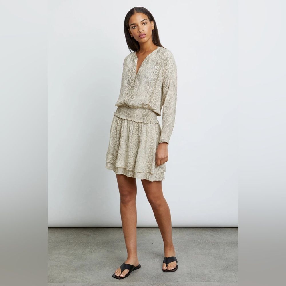 Rails Jasmine Long Sleeve Mini Dress in Cream Snakeskin Size Small